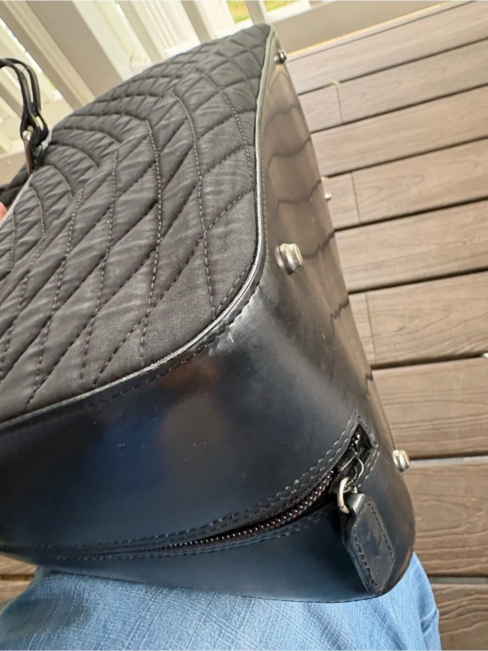 VINTAGE BALLY Black Quilted Nylon Satchel Top Handle Shoulder Bag Leather Trim